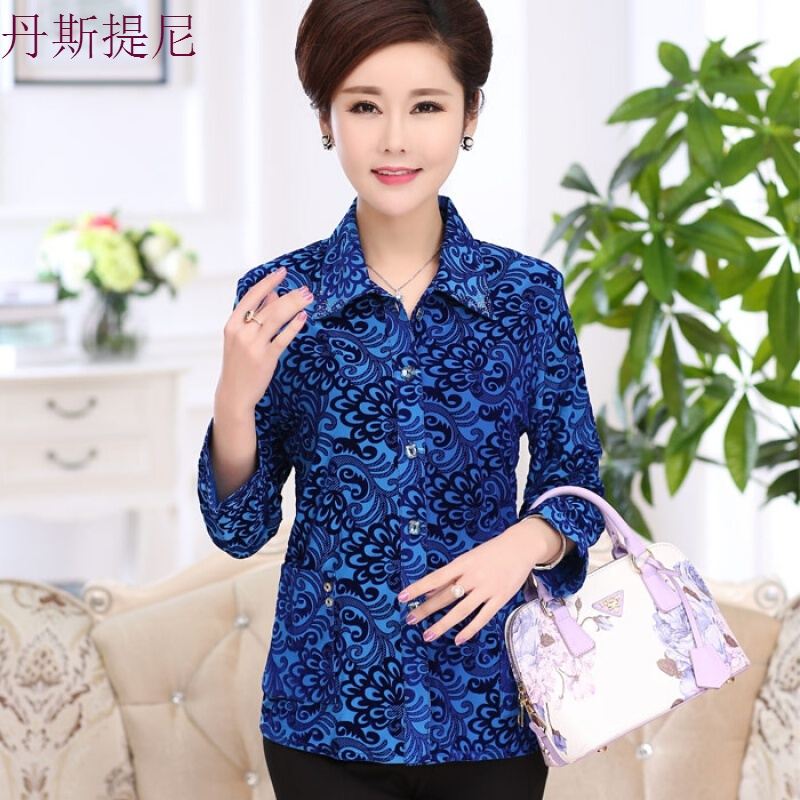 妈妈装秋装长袖中老年衬衫女秋装60-70岁80老年人衣服大码薄上衣红色五色衬衫