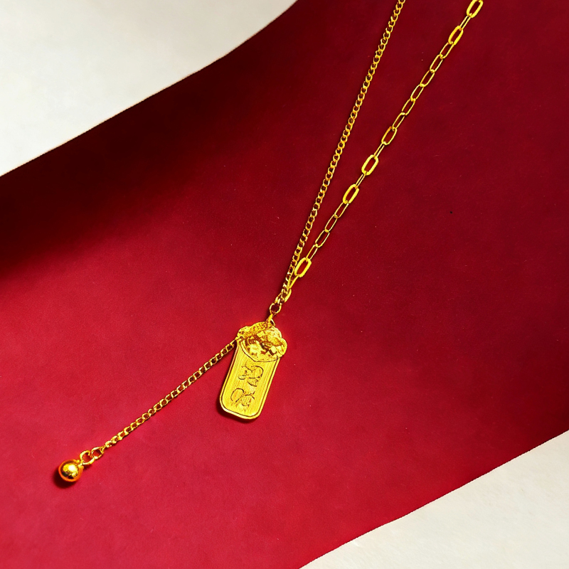 北京黄金 足银 999 碎冰冰招财套链 国风招财纳福银项链高清大图