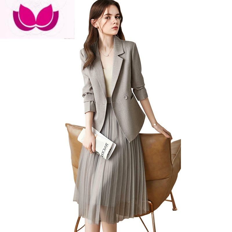 七斓西装外套网纱半身裙套装女装2023新款春季高级感职业棉麻醋酸图片