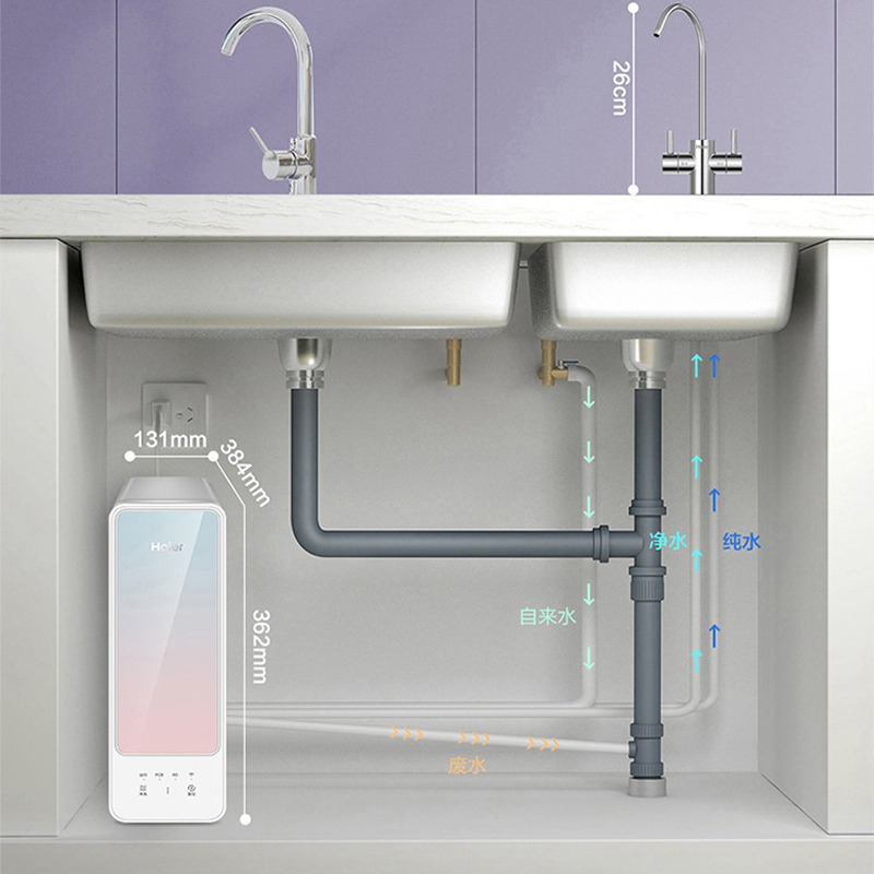 海尔(Haier)净水器家用小体积1.56L/min大流量 母婴直饮厨下式 3年长效RO膜 净水机自然湃霓川600G高清大图