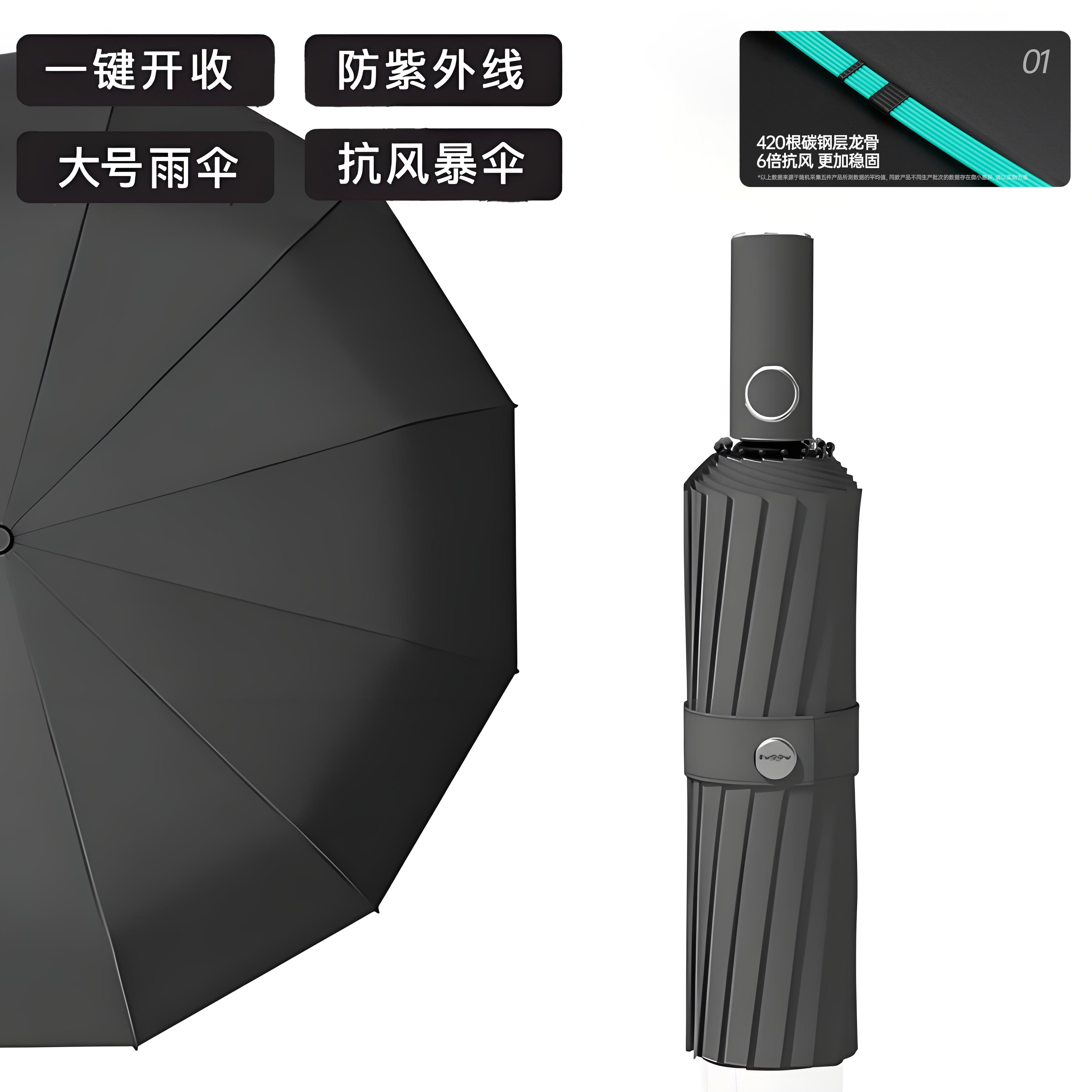 自动伞034 288骨加大玻纤骨【玄夜黑】全自动+超稳抗暴