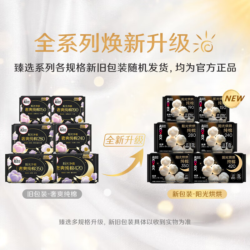 高洁丝(Kotex)海岛奢宠纯棉日夜用卫生巾共47片240*36片+280*7片+420*4片随机高清大图