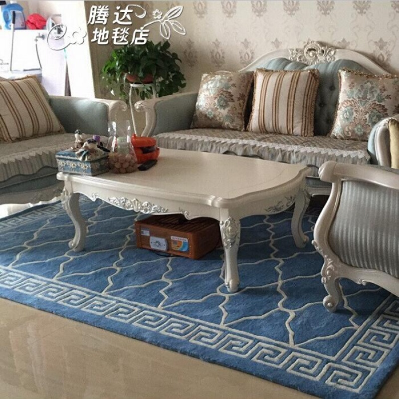 美式简约现代沙客厅茶几卧室床尾羊毛混纺欧式地毯欧美房间满铺