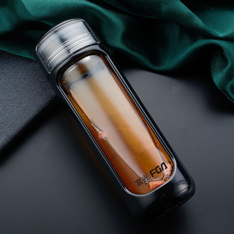 富光玻璃杯耐热防摔创意茶杯带滤网双层塑玻杯男女士水杯子粉色220ml