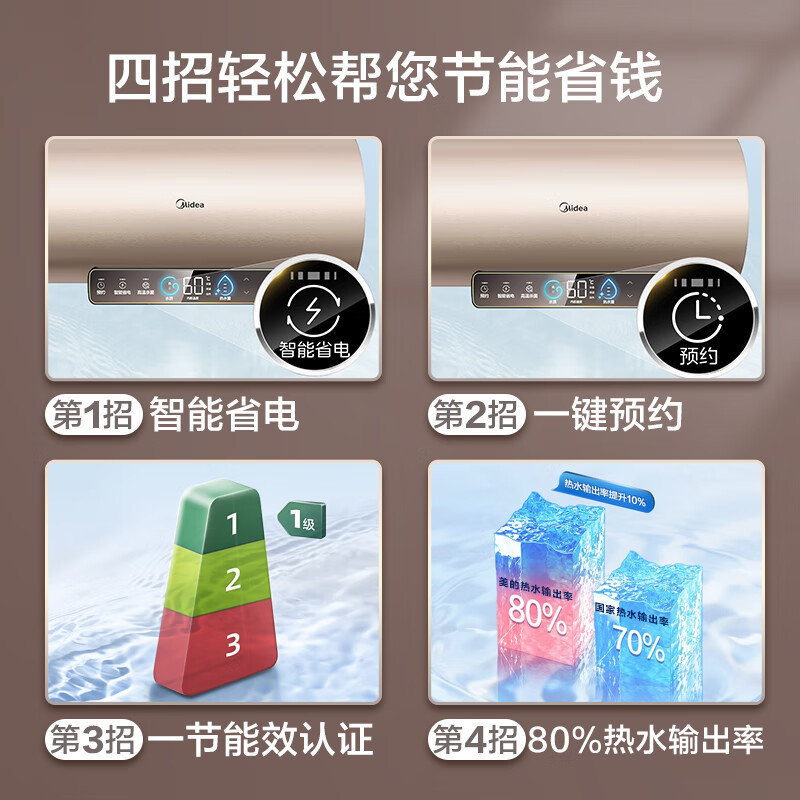 美的(Midea)储水式速热电热水器家用80升3300W 长效免换镁棒 珐琅无缝内胆一级能效智能省电F8032-JE3