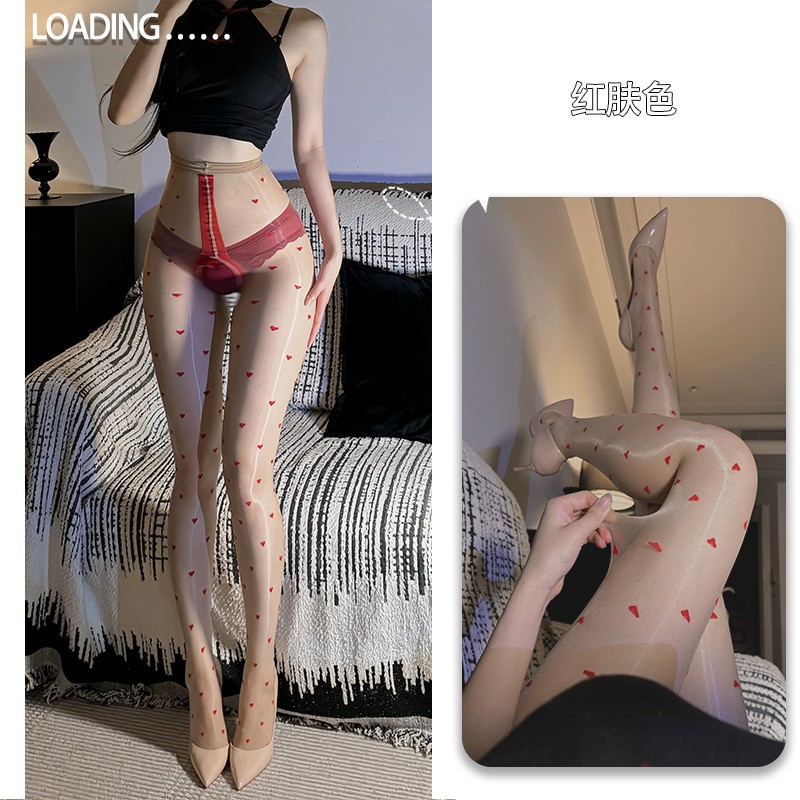 硕遥日系爱心草莓极光油亮性感丝袜情趣丝滑免脱开裆连裤袜女A249 肤红爱心【开裆极光】