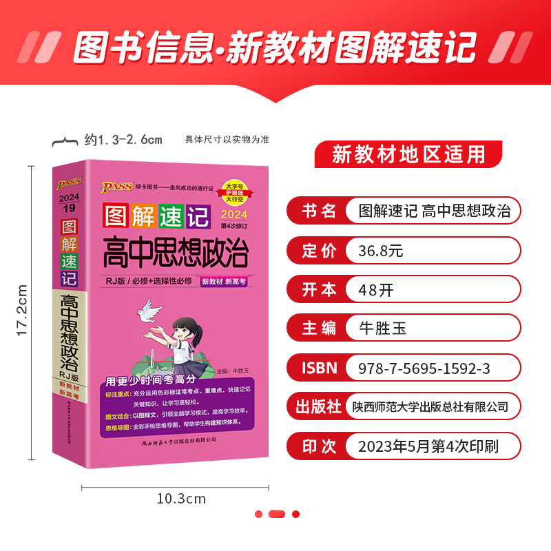 思想政治 全国通用 [正版]口袋书 2024新版pass绿卡图书高中图解速记思想政治人教版 高一高二高三教辅辅导资料书