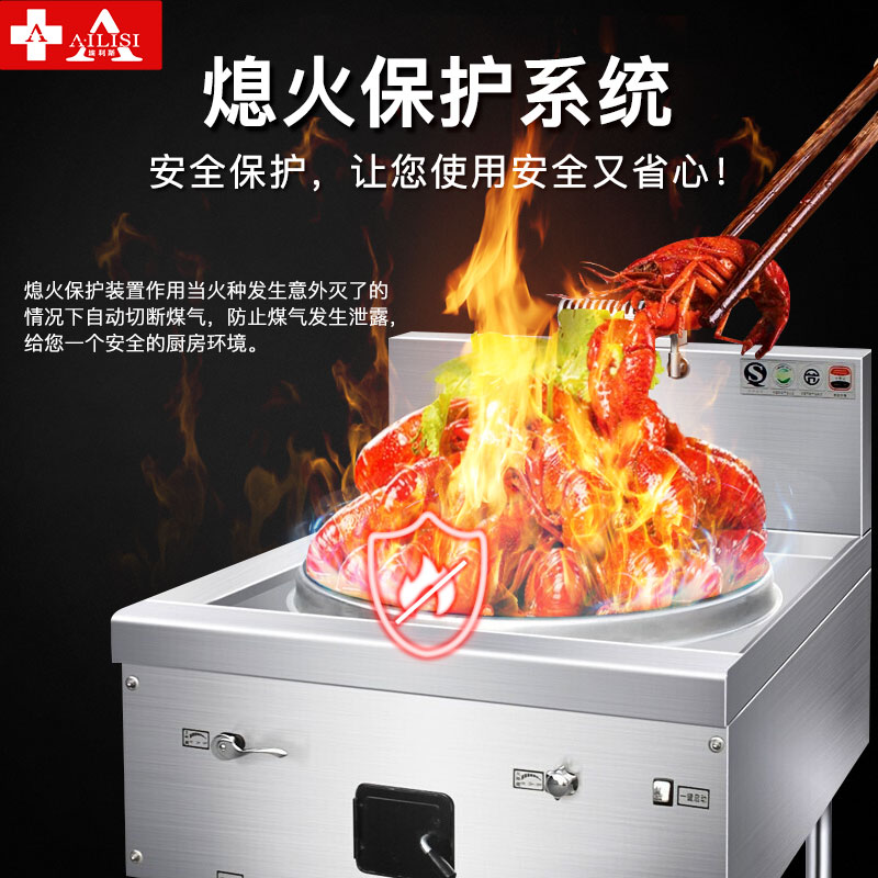 埃利斯(AILISI)商用燃气天然气大锅灶带熄火保护 煤气灶液化气灶台猛火爆炒 0.9米大锅豪华款 RQ-900DHS高清大图