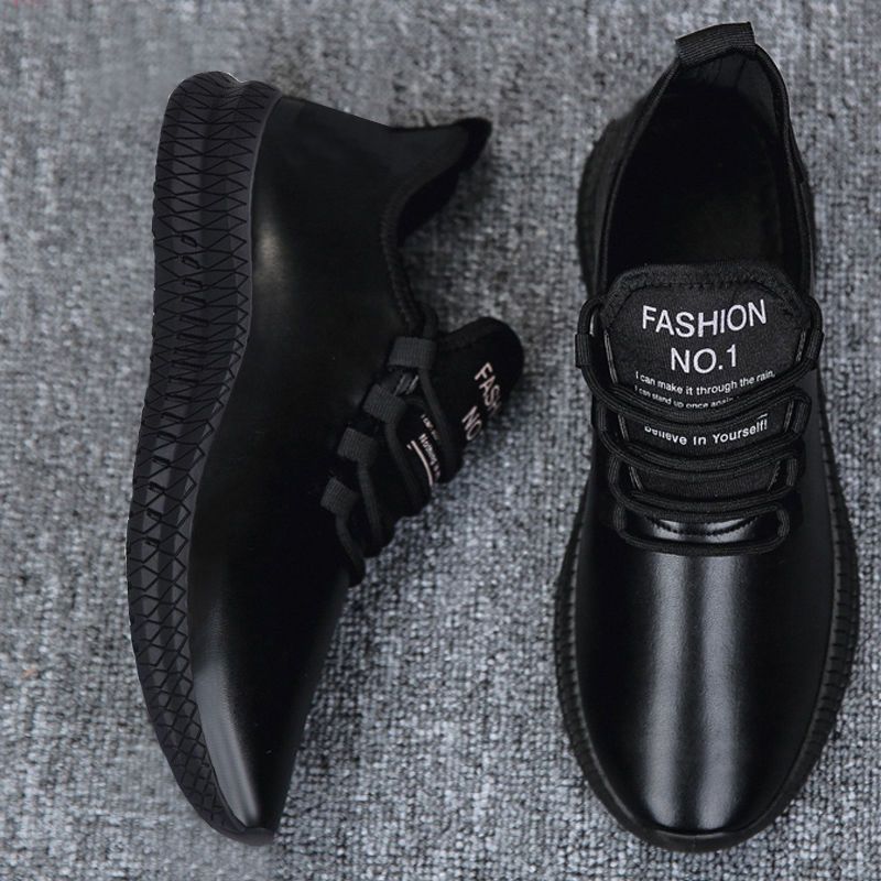 2019年秋冬新款运动男鞋秋冬皮革面防水休闲鞋子男士跑步鞋