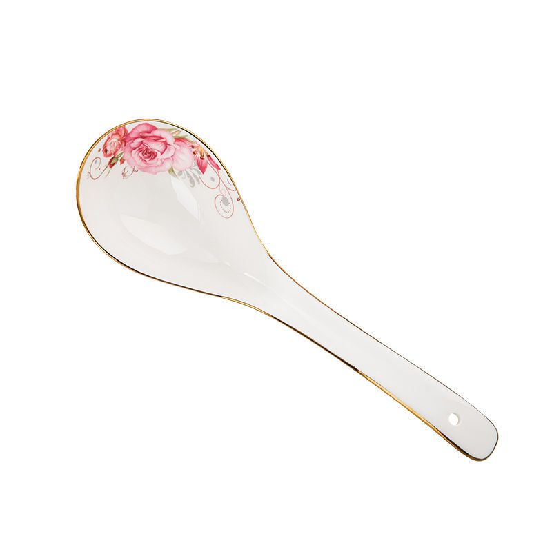 日式汤勺陶瓷家用大勺子大汤瓷勺汤匙大号骨瓷粥勺稀饭勺陶瓷勺花开
