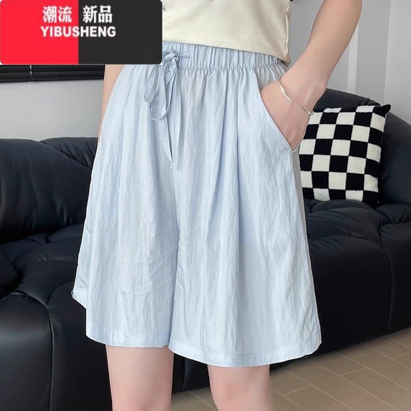 YIBUSHENG大码300斤冰丝山本短裤女薄款高腰外穿休闲阔腿中裤运动五分裤高清大图