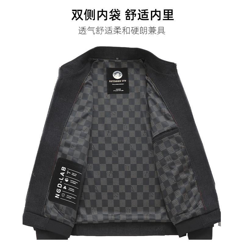 啄木鸟秋冬2024新款男士外套中老年人爸爸春装毛呢子厚款立领夹新高清大图