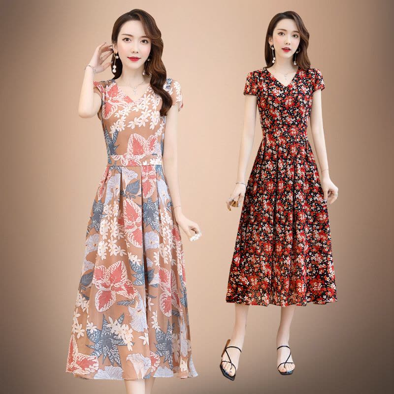 夏装新款碎花雪纺真丝连衣裙女2022春夏新款复古文艺收腰显瘦气质连衣裙子短袖吊带连衣裙夏季新款女装仙女超仙森系裙子图片