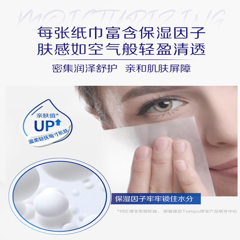 得宝(TEMPO)一博同款 乳霜纸 婴儿云柔巾 Lotion4层70抽*4包 保湿纸巾 抽纸高清大图