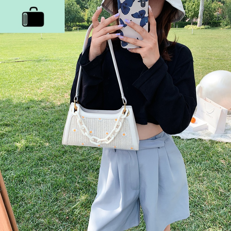 夏季小清新包包2020新款网红时尚简约单肩包百搭编腋下包NEW LAKE女士单肩包