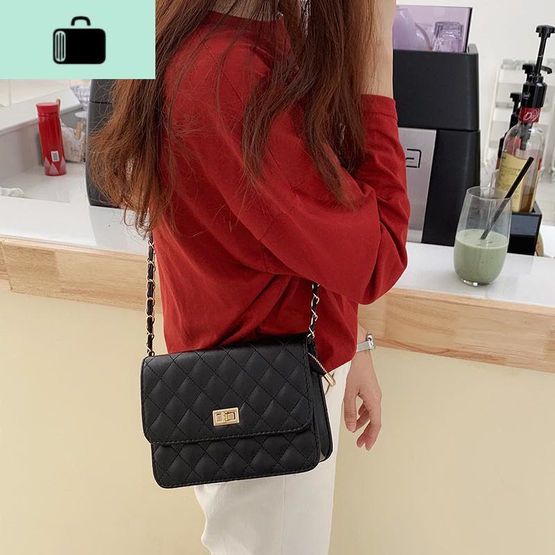 2020韩国气质chic链条小方包单肩斜挎包ins时尚百搭菱格纹包包女NEW LAKE 黑色acc女士单肩包图片