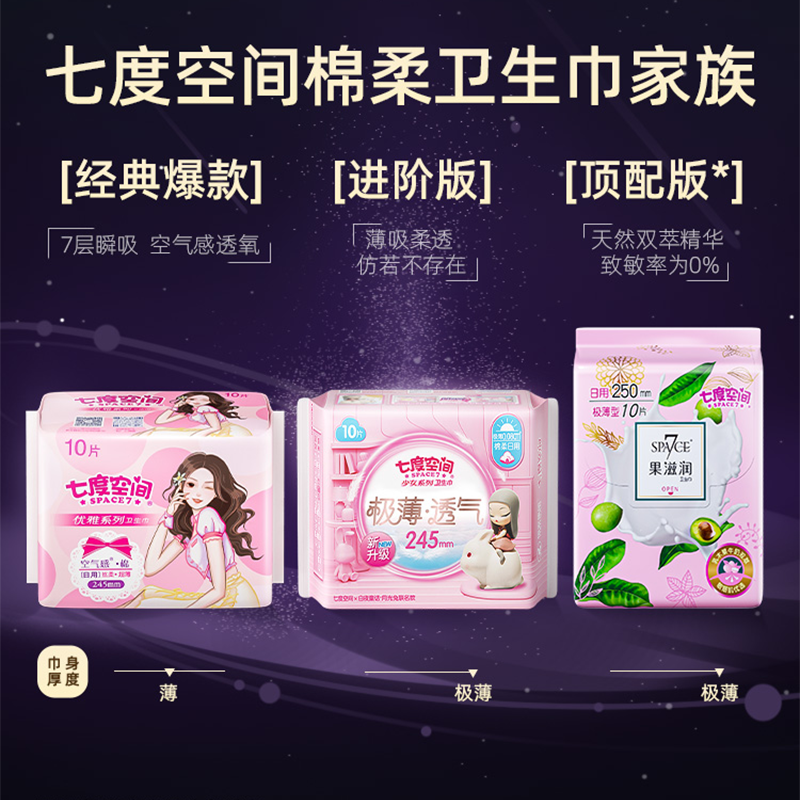 七度空间少女纯棉柔超薄日夜姨妈巾组合 56片装高清大图