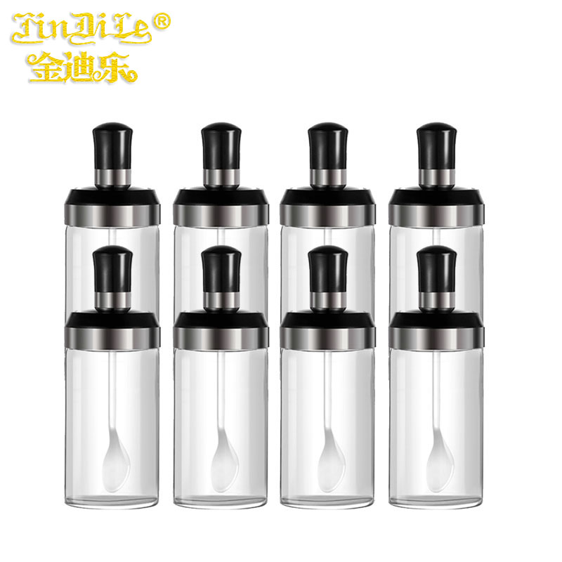 金迪乐调味罐玻璃调料瓶盐味精调料盒250ml四个装6.5*15.8cmTLG6515C/套高清大图