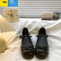 聚范银色圆头低跟玛丽珍单鞋女2024新款夏季法式配裙子浅口小皮鞋平底 39 黑色