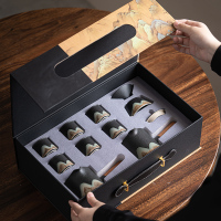 苏氏陶瓷(SUSHI CERAMICS)手绘釉画彩千里江山侧把茶壶功夫茶具礼盒套组中国风文创系列