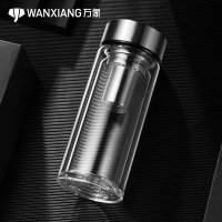 WANXIANG万象玻璃杯双层隔热不保温男女水杯带盖过滤泡茶杯车载便携商务创意杯V48L