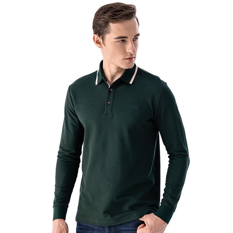 鳄鱼恤CROCODILE 秋季新品 男士商务休闲简约纯色长袖polo衫 顺丰发货 BA-53508高清大图