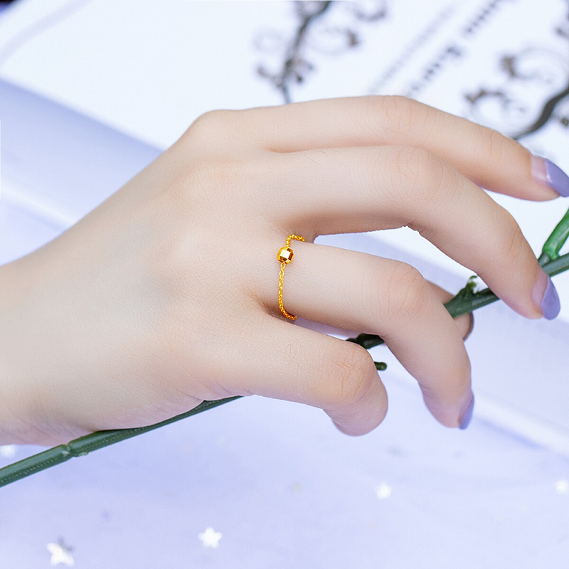 老庙黄金 足金黄金戒指雷射珠珠链尾戒女