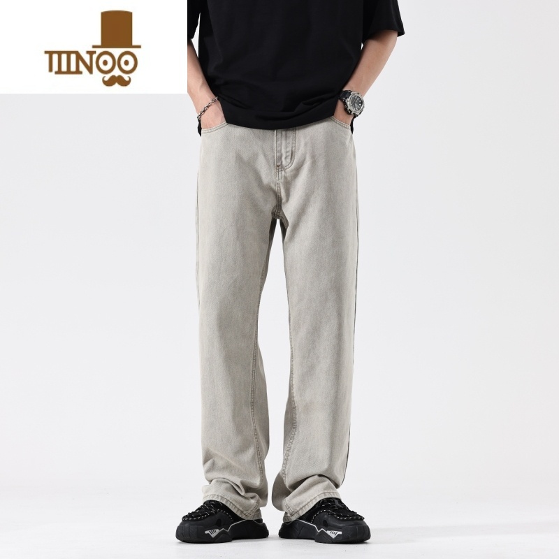 YANXU2023新式牛仔裤男复古宽松直筒阔腿垂感浅色ins风休闲风闲X潮高清大图