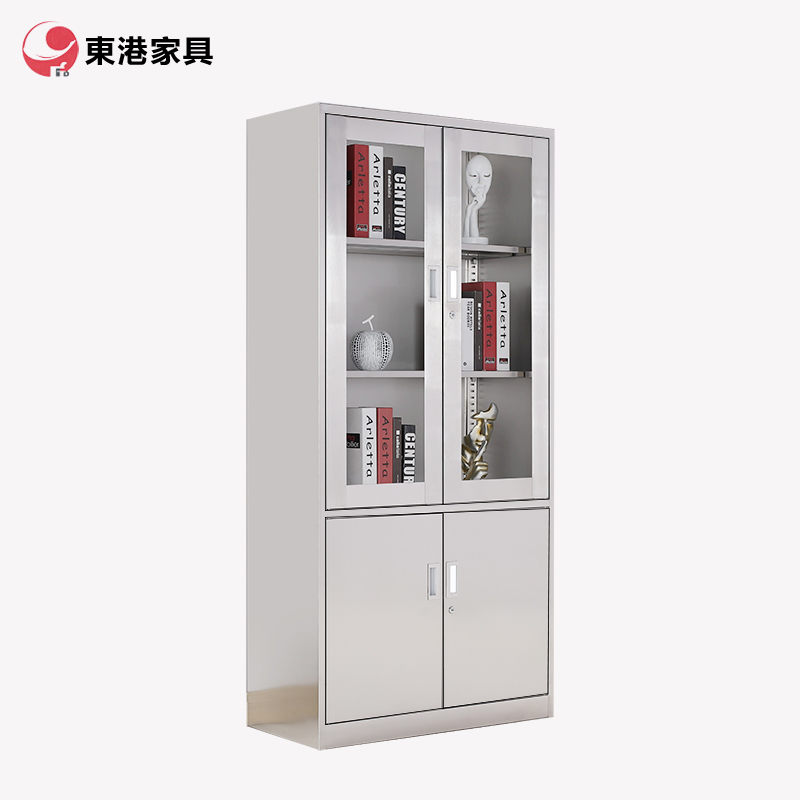 东港家具 不锈钢办公文件柜铁皮柜财务凭证资料柜档案柜玻璃储物书柜带锁抽屉可定制