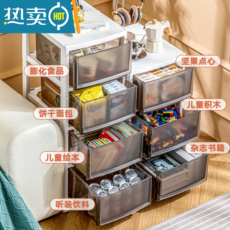 敬平抽屉式收纳柜家用客厅零食玩具多层塑料储物柜箱儿童整理置物架子高清大图