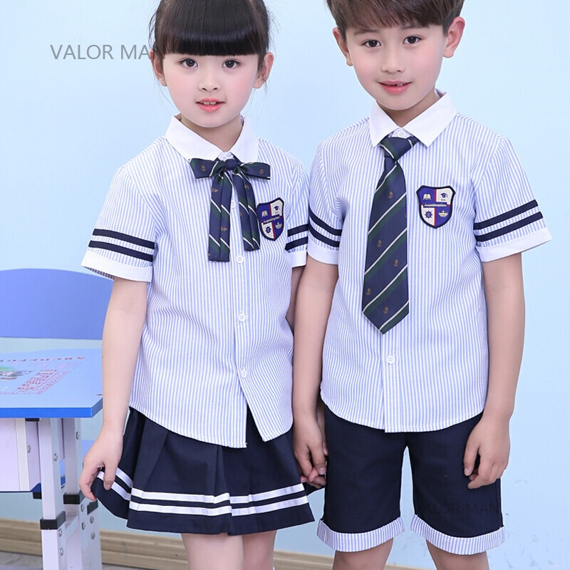 条纹英伦园服班服套装男女童演出服 学生礼服夏