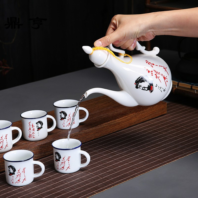鼎亨仿古语录陶瓷酒具套装分酒器酒壶酒盅搪瓷杯酒店家用白
