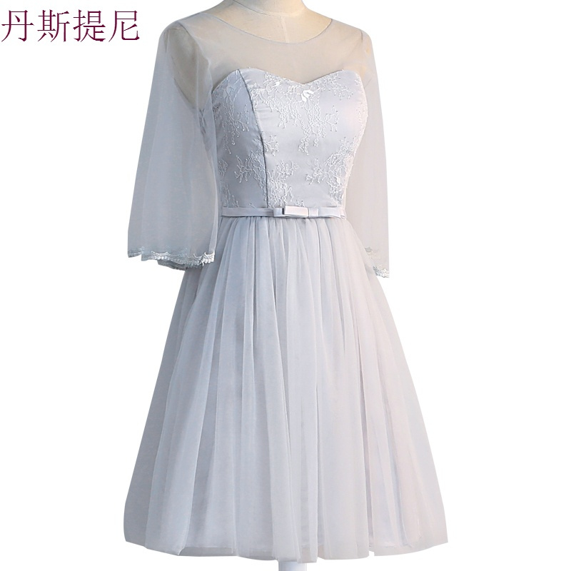 伴娘服长款2018韩版姐妹团礼服裙女灰色闺蜜装婚礼晚礼服短款