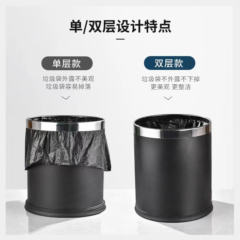 定制垃圾桶酒店客厅高档办公室厨房双层垃圾筒商用 10银圈-双层不锈钢高清大图