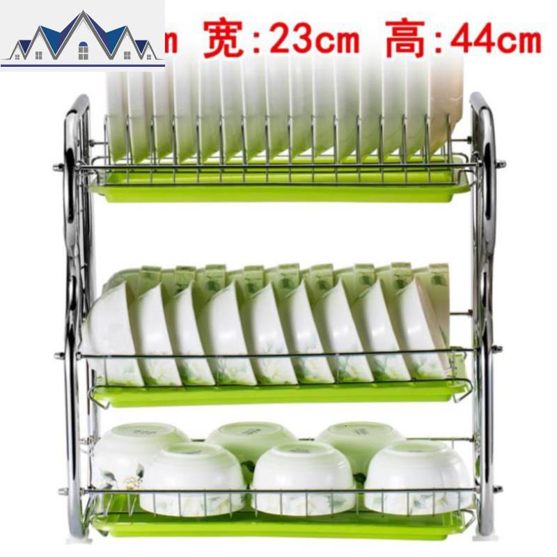 碗架家用内置多功能厨房用品盘子单层厨架简易橱架饭碗不锈_896_721 加厚3层【主架款】+3个绿盘