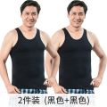 南极人男士背心男夏季纯棉透气中老年码汗衫宽松全棉老头衫 2XL 【纯棉两件装】黑-黑