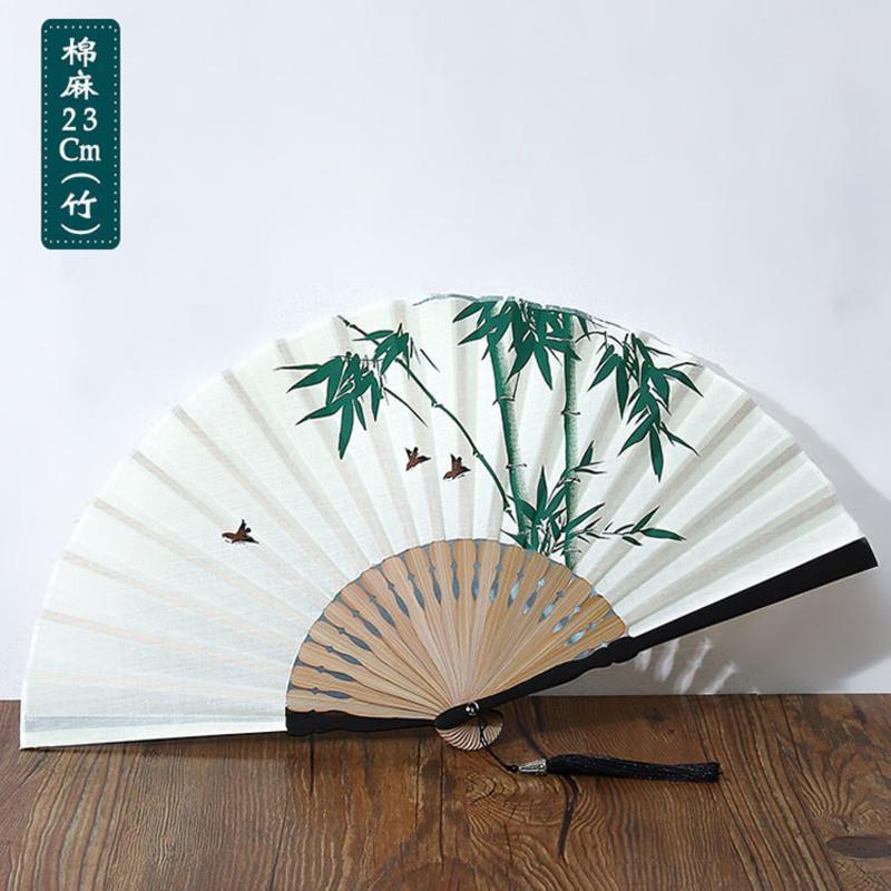 7寸中国风扇子折扇复古风男女汉服夏季随身折叠扇子古典棉麻竹扇23