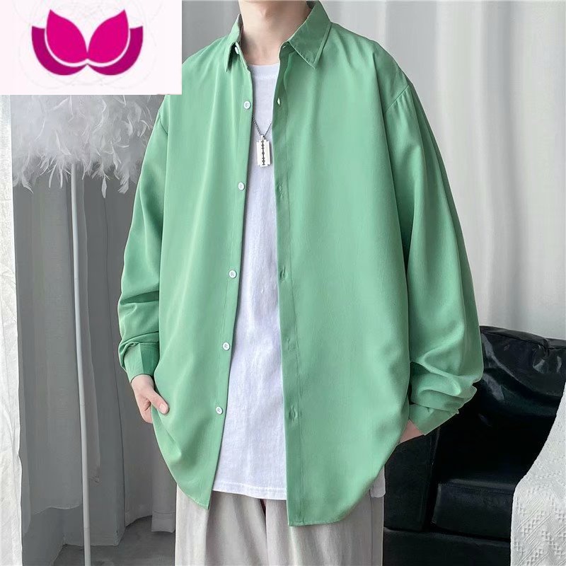 七斓男衬衫2022款日系复古长袖男青年韩版帅气百搭宽松衬衣外套