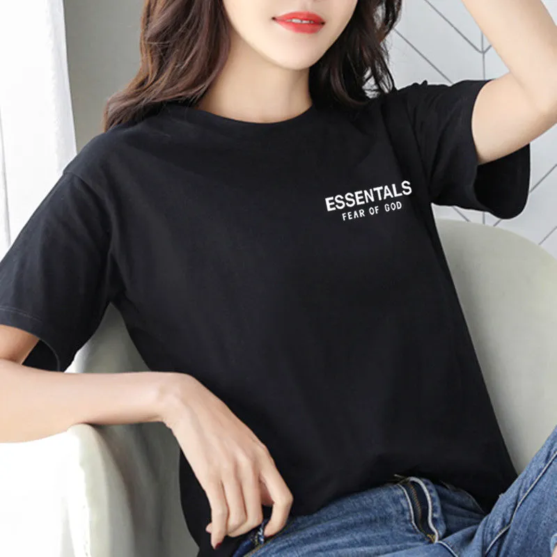 白色纯棉短袖t恤女2022年新款夏季上衣宽松韩版百搭学生ins潮女装印花T恤打底衫HOUQIYE