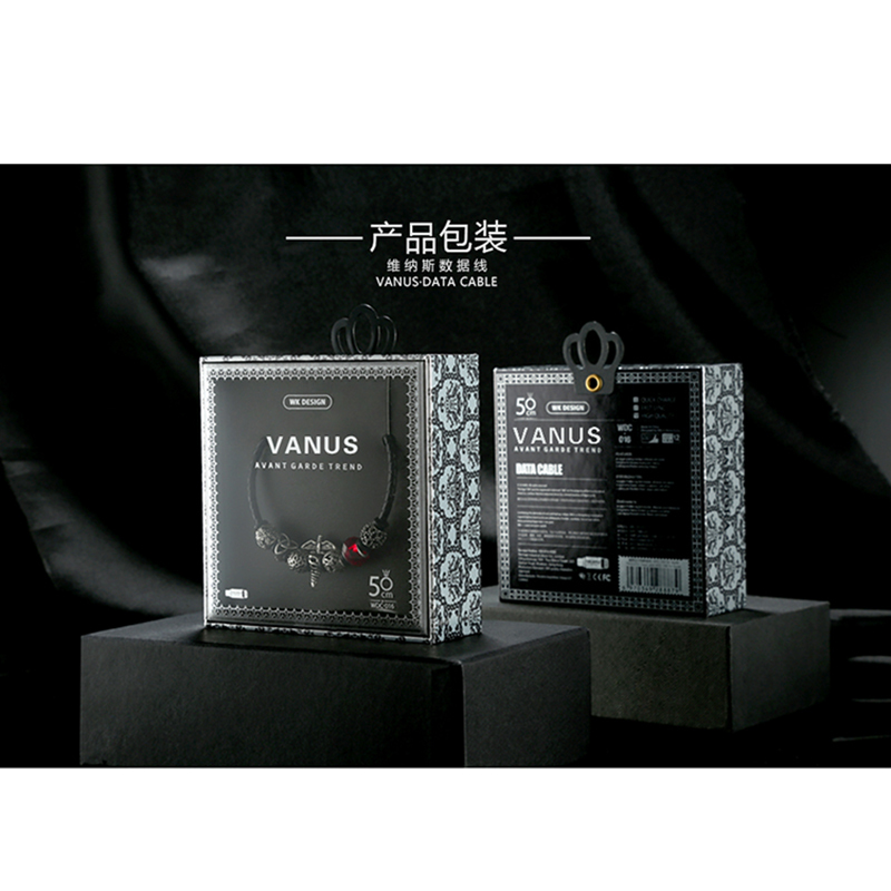 WK 维纳斯充电数据线 精美装饰 独特气质 美丽时尚数据线 电源线 ip6/7/8/plus 黑色