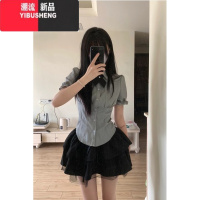 YIBUSHENG小个子学院风套装连衣裙季纯欲辣妹蕾丝半身裙JK制服衬衫两纯两 L 灰衬衫+黑色裙子配送领带