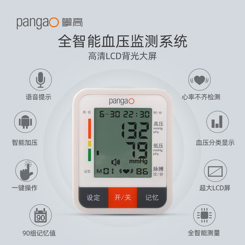攀高(PANGAO)血压计电子血压仪 家用医用免脱衣便携式老人高精准血压测量仪 PG-800A31(腕式语音款)高清大图