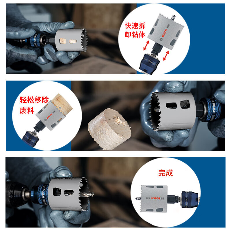 博世专业级多功能开孔器快换型双金属开孔钻头套装高清大图