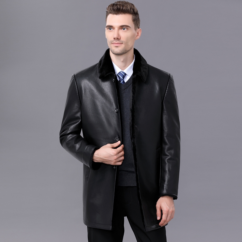 免费试穿 送运费险春秋新款海宁真皮皮毛一体加厚外套爸爸装貂绒皮衣中年休闲外套男高端外套正品官方旗舰店高清大图