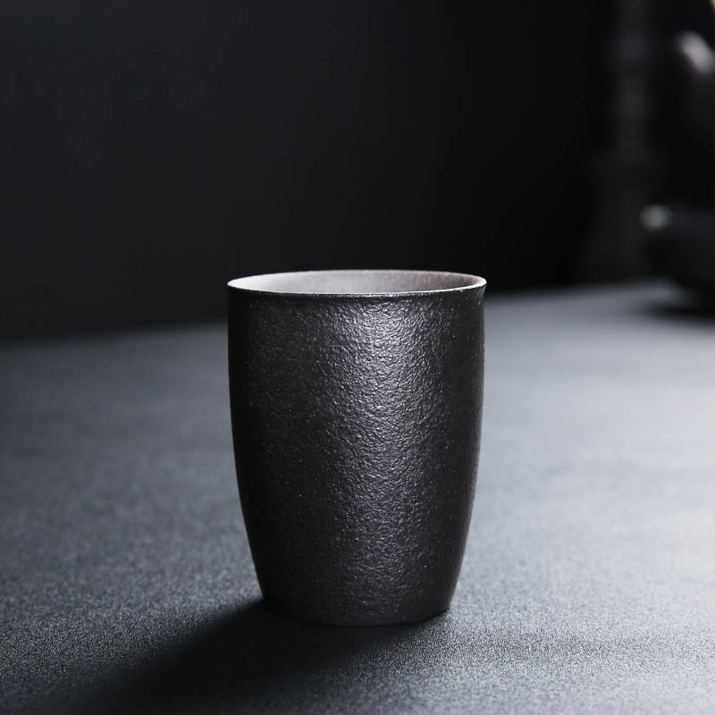 粗陶茶道主人杯单杯陶瓷品茗杯茶杯日式创意手工复古功夫小茶杯碗 三维工匠 黑陶V形直筒杯款式六高清大图