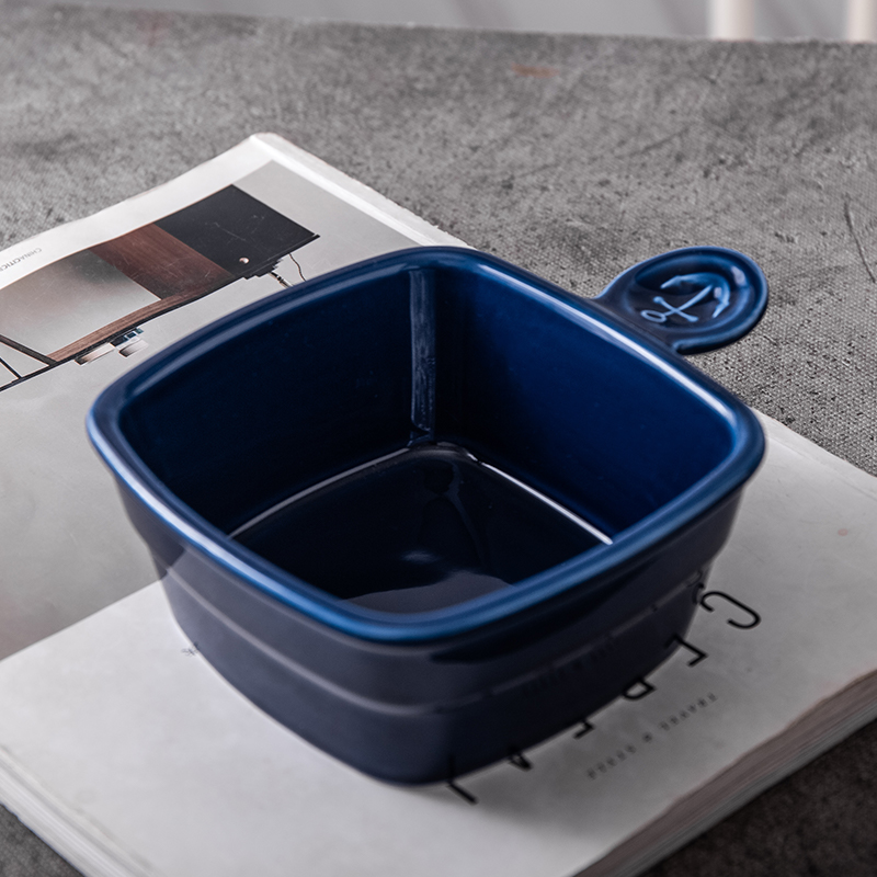 凌天 北欧水手带柄5英寸创意陶瓷方形芝士烘焙焗饭碗网红情侣家用西餐碗高清大图