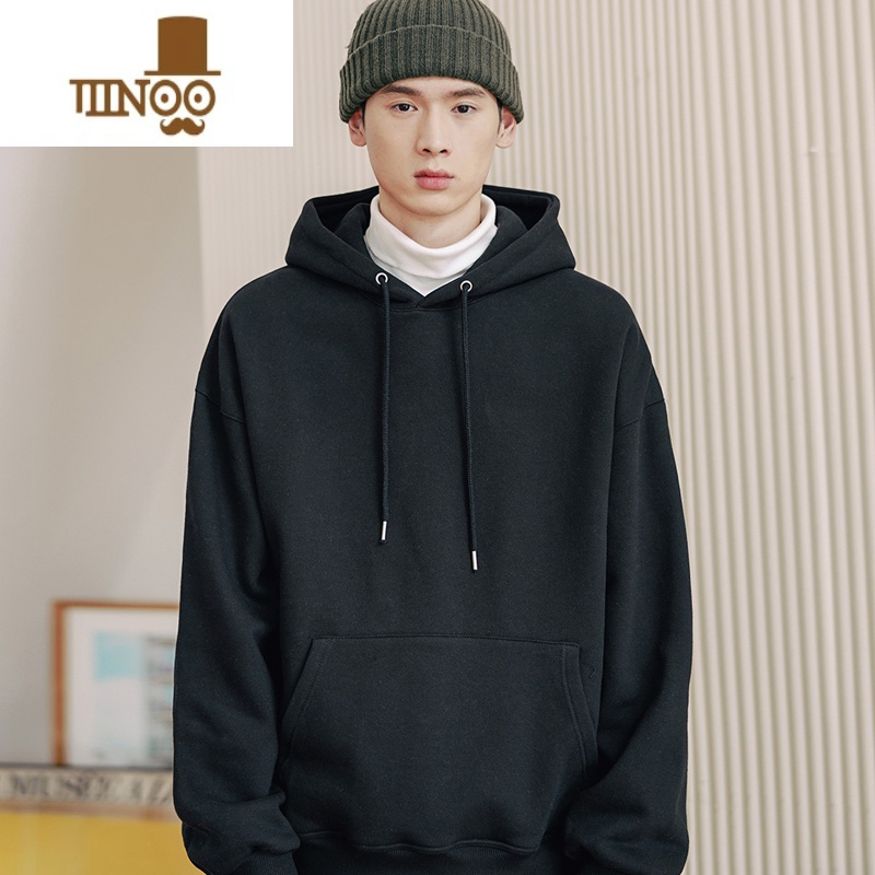 YANXU纯色连帽套头卫衣男潮牌百搭宽松上衣帽衫情侣加绒加厚外套高清大图