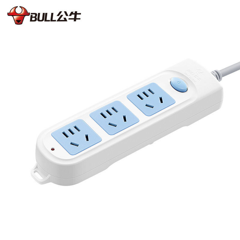 公牛(bull)GN-606A全长1.8米3位总控开关新国标大孔间距面板插座/接线板/排插/拖线板/插排白色