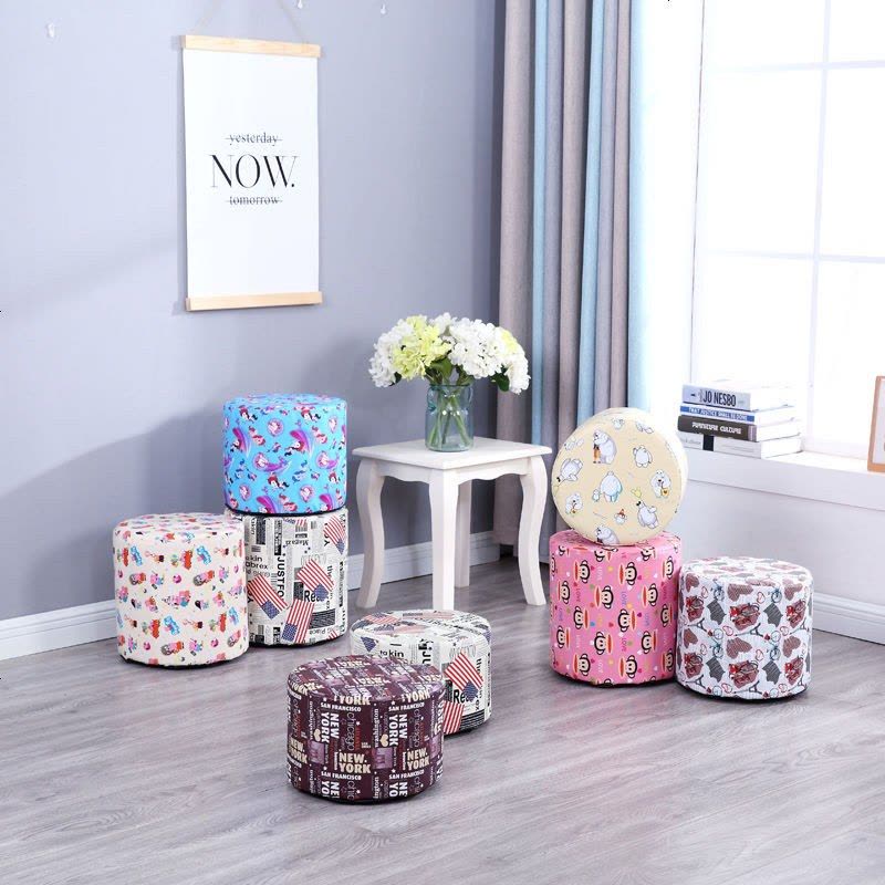 实木换鞋凳时尚穿鞋凳创意圆皮艺小凳子沙发凳茶几板凳家用矮凳 高度30cm 直径28cm 英文字母款图片