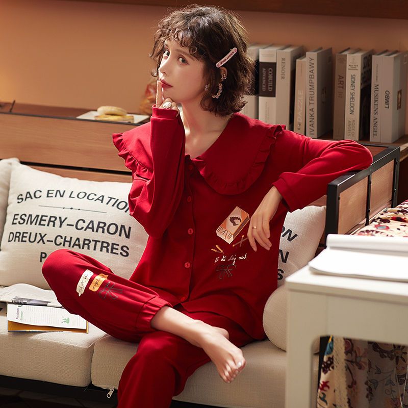 波迷娜(BOMINA)睡衣女款长袖棉开衫可爱纯色男士服套装可外穿